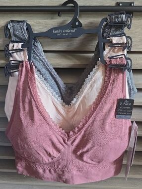 kathy ireland 3-Pack Seamless Comfort Bras in Rose, Cream, and Gray